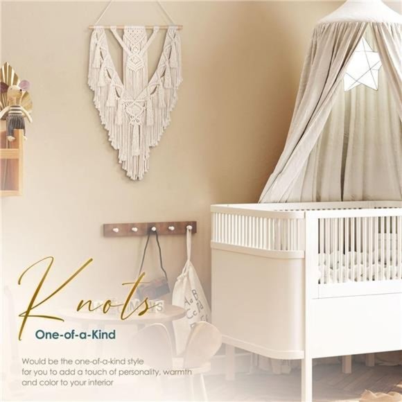 Macrame Boho Wall Hanging Decor, Geometric Woven Tapestry Chic Cotton Handmade - Picture 5 of 8